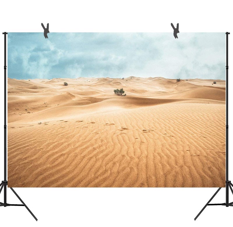 SSCSTS STS 9x6ft Desert Landscape Photography Backdrop Sand Dunes Sparse Green Shrub Plant Trees Blue Sky Natural Scenery Background BJZYSS23 - Image 1